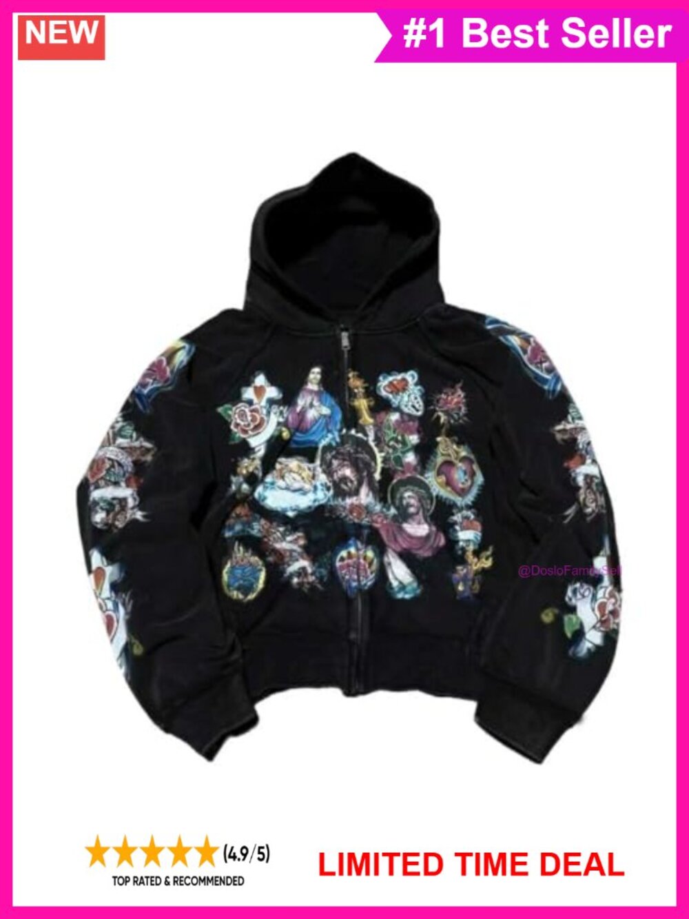 Oversized Graphic Zip Up Hoodie Streetwear Y2K Grunge Sweatshirt